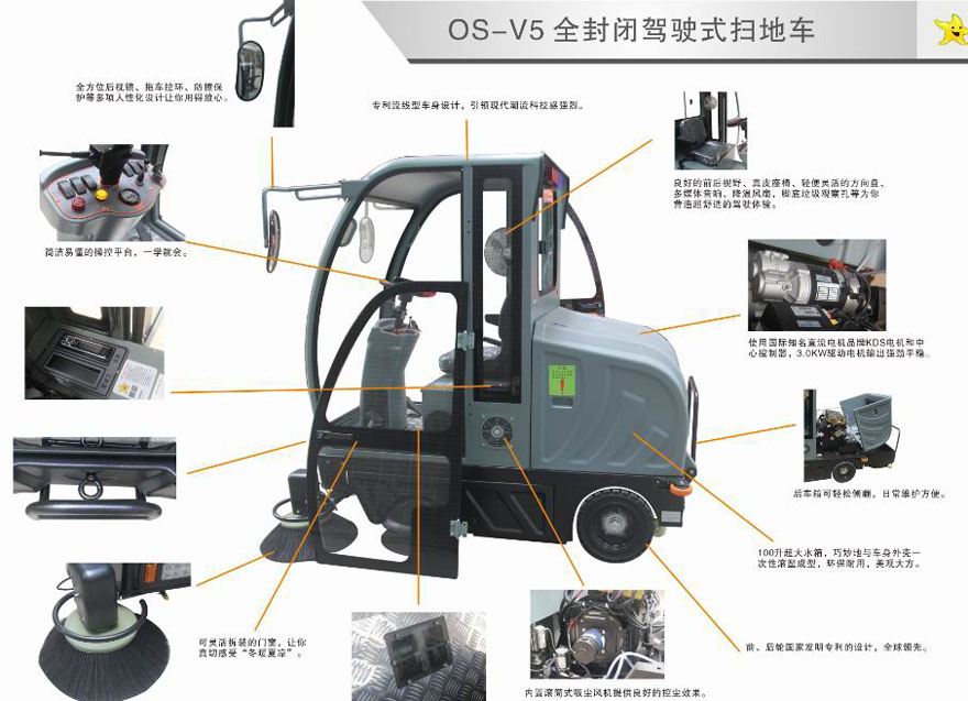 奥科奇V5透明圆弧驾驶仓全封闭式电动扫地车